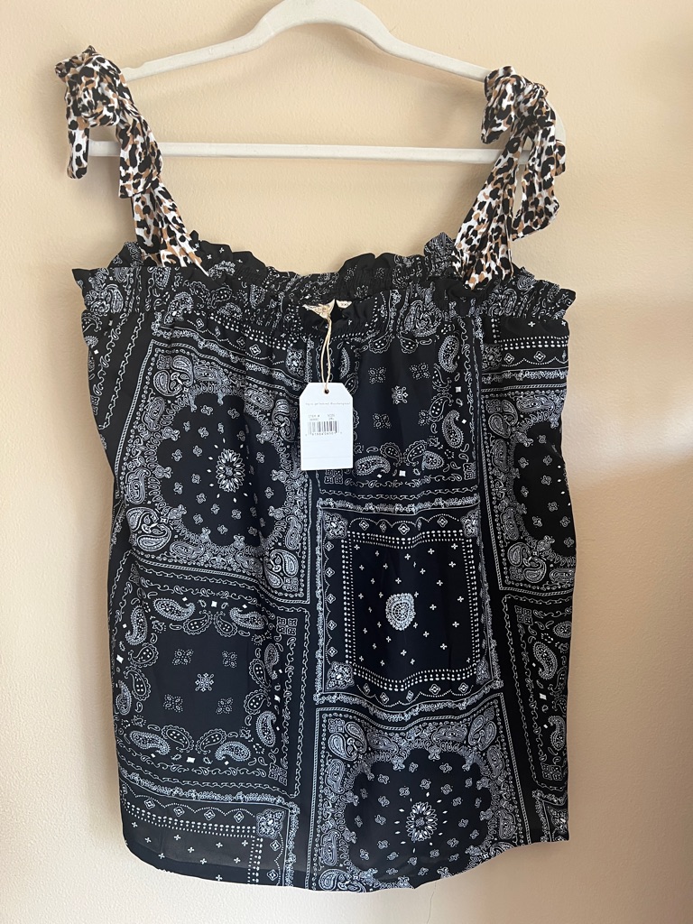 Black And White Patterned Women's Tank Top Size 2x Animal Print Ties Nwt